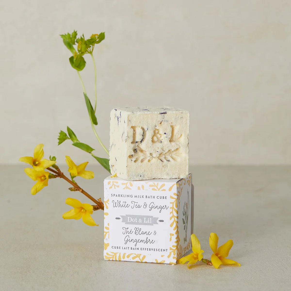 Cube lait bain effervescent Thé Blanc & Gingembre